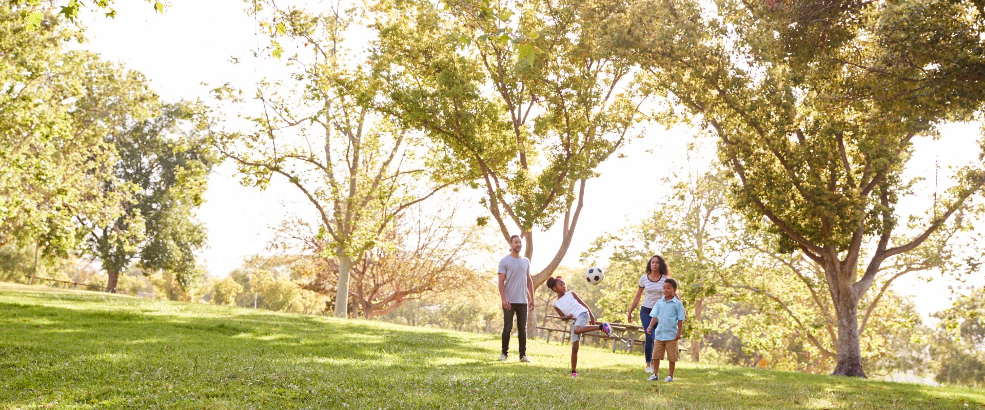 Family playing in a park.